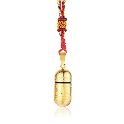 Men's Stainless Steel Open Lucky Buddha Mantra Pendant Necklace Bottle Container Memorial with Braided Rope - color: New Style, Mantra - Gold