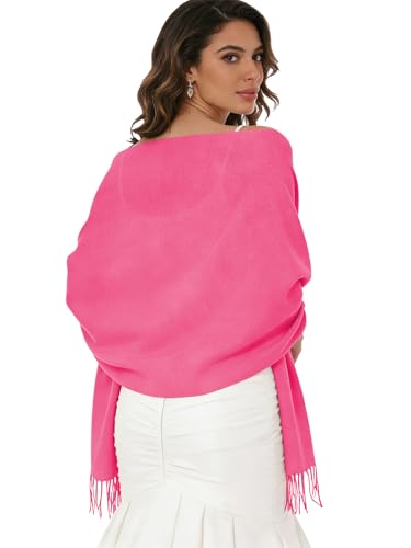 Sumolux Scarf for Women Pashmina Shawls Wraps for Evening Dresses Wedding Bridesmaid Gifts Winter Warm Soft Scarves - color: Rose Red