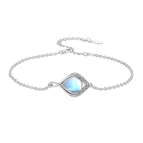 PELOVNY Celtic Knot Bracelet for Women 925 Sterling Silver Infinity Gemstone/Birthstone Bracelets Birthday Christmas Jewelry Gifts for Mom Daughter Wife - color: 01-Celtic-Moonstone