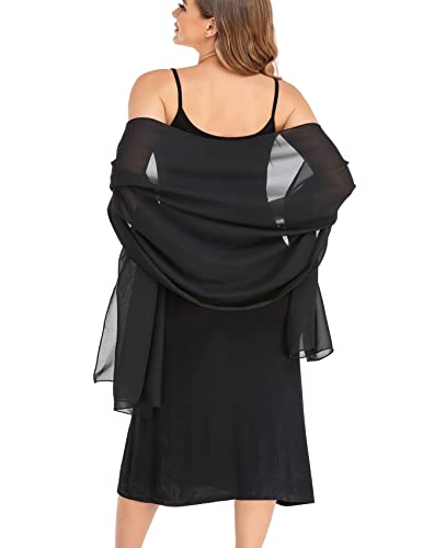 Shawls and Wraps for Evening Dresses Sheer Chiffon Women Elegant Soft Silky Wraps Wedding Bridal Scarf - color: Black, size: 79*18‘’
