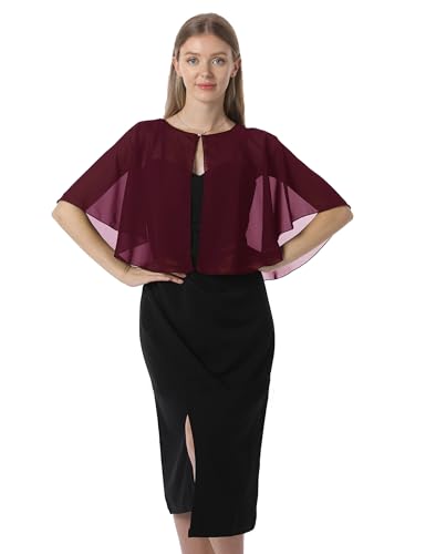Chiffon Capelet Soft capes Shawls and Wraps for Evening Dress Wedding Cape 1920s shawl accessories for women - color: Burgundy
