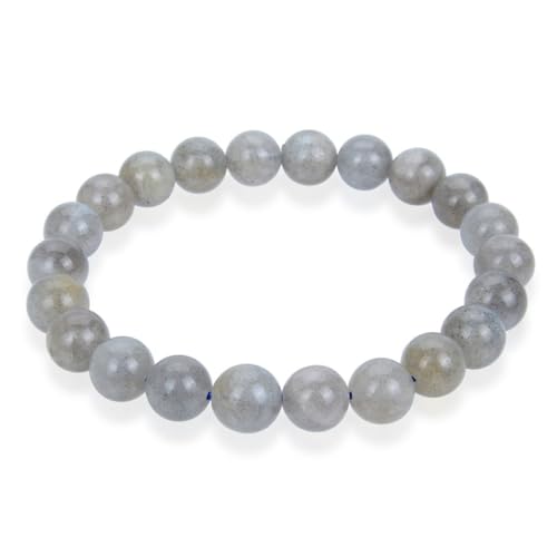 Adabele 1pc Natural Stretch Gemstone Bracelet 8mm (0.31") Bead 7 Inch to 8.5 inch Healing Crystal Energy Quartz Chakra Jewelry Women Unisex Birthday Gift - color: Labradorite (light grey), size: 8 inch