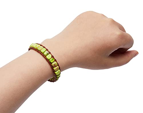 7 Chakra Bracelet Bohemian Handmade Leather Wrap Healing Protection Natural Stone Yoga Beaded Bracelets Boho Friendship Jewelry - color: Green Turquoise