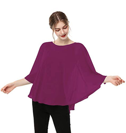 Capes for Womens Casual chiffon shawl Casual Chiffon Cape Sheer shawls and wraps Poncho Capelets Cover Up - color: Red Purple