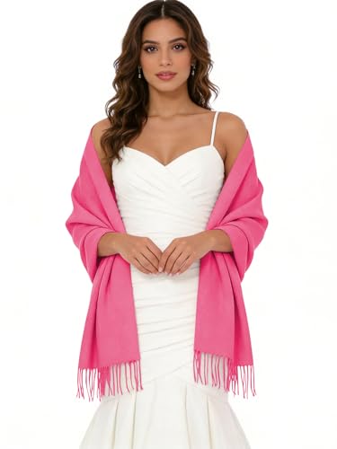 Sumolux Scarf for Women Pashmina Shawls Wraps for Evening Dresses Wedding Bridesmaid Gifts Winter Warm Soft Scarves - color: Rose Red