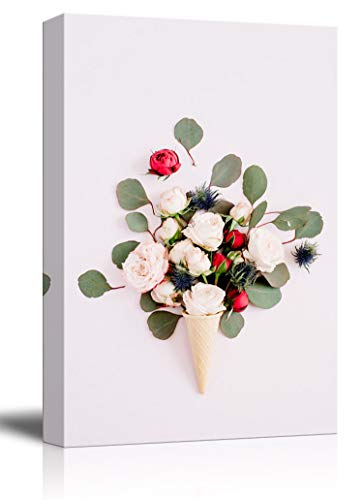 wall26 - Canvas Wall Art - Dried Flowers and Leaves in The Ice-Cream Cone on White Background - Giclee Print Gallery Wrap Modern Home Art Ready to Hang - 12x18 inches - color: Artwork - 07, size: 18"L x 12"W