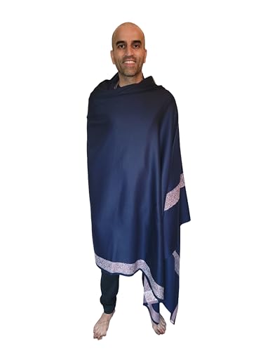 Soft Premium Wool Blend Meditation Shawl - Large Unisex Prayer Wrap, Oversize Scarf & Versatile Blanket - color: Navy