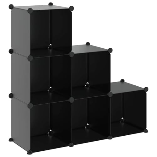 vidaXL 6-Cube Storage Organizer - Black - Waterproof PP Plastic - Space-Efficient, User-Friendly Design - For Home, Office, Dormitory - color: Black, size: 94.5 x 31.5 x 93 cm