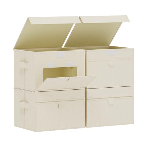 Convenient Storage Bins for Taking Clothes, Fabric Boxes with Flip Cover, Collapsible Organizer with Handles, Cube Baskets for Home, Bedroom, Closet, 10.2x7.9x6.7in, Beige, 4 Pack - color: Beige, size: 10.2x7.9x6.7 in(4 Pack)