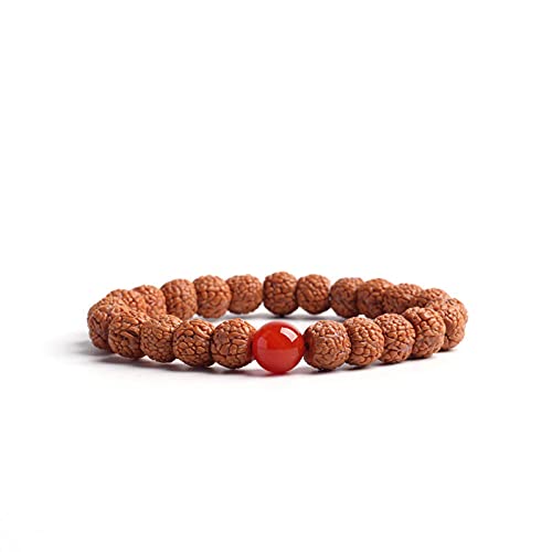 COLORFUL BLING Natural Stone Tibetan Mala Rudraksha Seeds Bracelet for Meditation Beads Prayer Charm Wrist Bracelets Buddha Prayer Yoga Mediation Jewelry - color: red