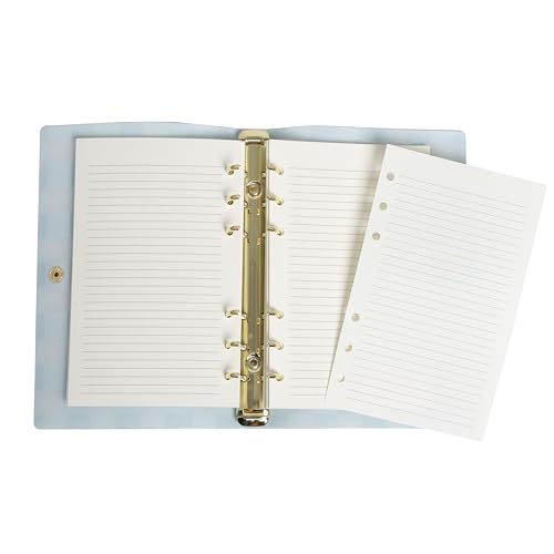Pearhead Blue Gingham 5x7 Binder Journal with Snap Closure – 1 Inch Round Ring 6 Ring Refillable Notebook – 100 Lined College Ruled Pages, Thick 100 GSM Paper – Small PVC Planner Organizer, Journal Gift For Women - color: Blue Gingham Spiral Journal