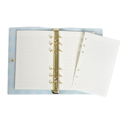 Pearhead Blue Gingham 5x7 Binder Journal with Snap Closure – 1 Inch Round Ring 6 Ring Refillable Notebook – 100 Lined College Ruled Pages, Thick 100 GSM Paper – Small PVC Planner Organizer, Journal Gift For Women - color: Blue Gingham Spiral Journal