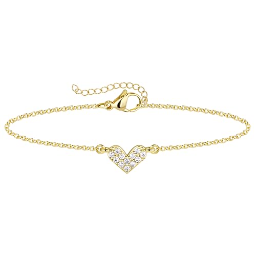 3mm Diamond Classic Tennis Bracelet for Women Dainty, Gold Jesus Cross Bracelets Trendy, 14K Gold Plated Heart/Evil Eye/Pearl/Starfish & Seashell Charm Bracelets for Women Bulk - style: Gold Plated Heart