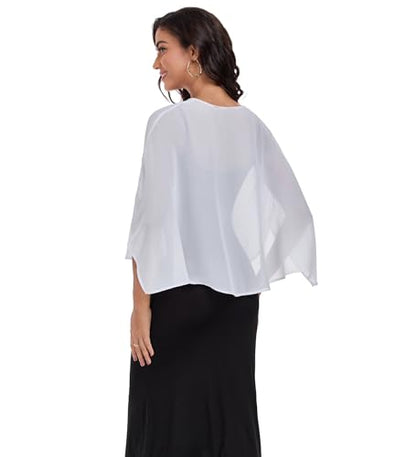 Shawls and Wraps for Evening Dresses Chiffon Soft Shawl for Wedding Guest Party Cover Up - color: White