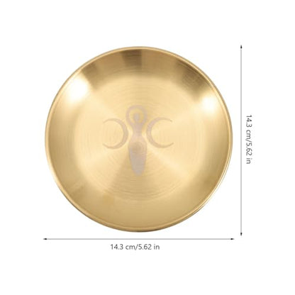 Cabilock Metal Tarot Candle Holder, Round Altar Tealight Tray Decorative Plate, Pillar Candles Candlestick Stand Witchcraft Supplies for Meditation Ceremony Home Table Centerpiece, 14cm