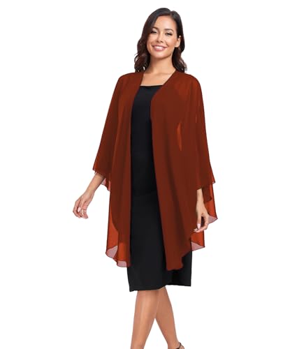 TONGFANTFL Shawls Wraps for Evening Wedding Party Chiffon Scarf Soft Bridal Wraps Wedding Guest Shawl Coverage - color: Burnt Orange