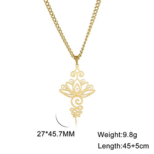 TEAMER Lotus Necklace Stainless Steel Flower of Life Necklace Yoga Meditation Pendant Inspirational Jewelry For Women - color: Style 1 - Gold