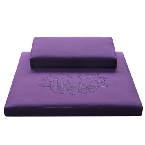 Portable Foldable Meditation Cushion Mat Set with Washable Cotton Linen Cover, Larger Yoga Mat Bolster Floor Pillows Seating for Adults Meditation Accessories purple-60cm - color: Purple, size: 60cm