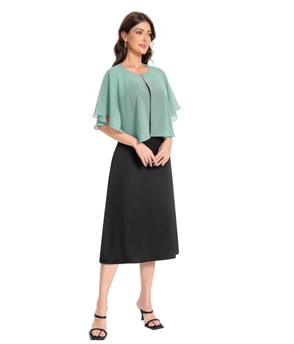 Baoqiya Capelets for women Chiffon Cape Soft Shawls and Wraps Wedding Capes 1920s flapper Cover Up - color: Bean Green