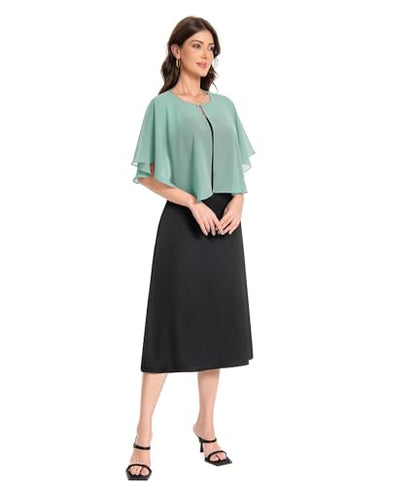 Baoqiya Capelets for women Chiffon Cape Soft Shawls and Wraps Wedding Capes 1920s flapper Cover Up - color: Bean Green
