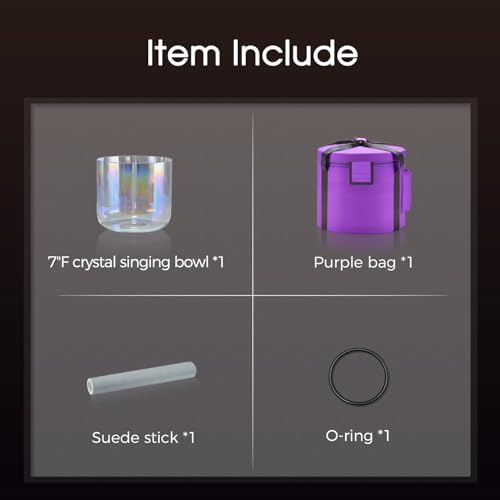 440HZ 7 inch F Note Cosmic Light Clear Quartz Crystal Singing Bowl with Case Bag Mallet & O-ring