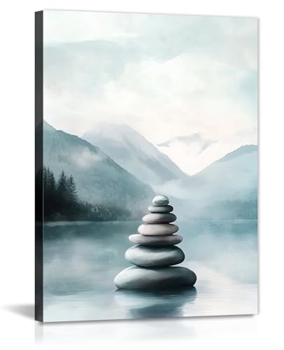 GLOKAKA Zen Stones Canvas Wall Art Watercolor Spa Stone Pictures Minimalist Mountain Nature Scene Painting Zen Meditation Calming Home Decor Ready to Hang(Artwork-4,24"x36") - color: Artwork-4, size: 36L" x 24W"