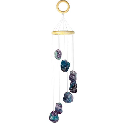 rockcloud Fluorite Raw Stones Wind Chime Home Garden Decoration Figurine - color: Purple and Green