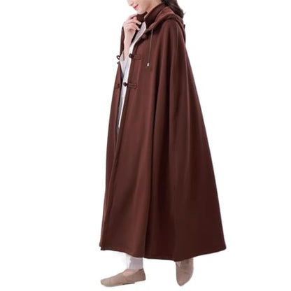 Meditation Buddhist Hooded Cloak Zen Robe Men Women Soft Warm Fleece Hooded Cape for Yoga Lounge Wear Holiday - color: Coffee, size: Large