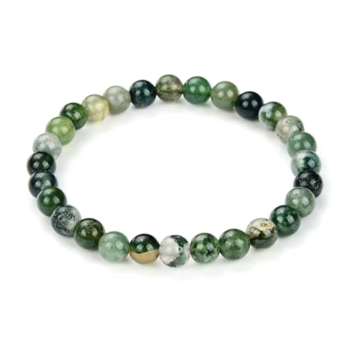 Adabele 1pc Natural Stretch Gemstone Bracelet 6mm (0.24 Inch) Bead 7" 7.5" 8 inch Healing Crystal Quartz Energy Chakra Jewelry Women Birthday Gift - color: Moss agate, size: 7 inch