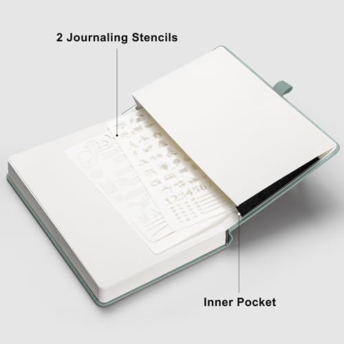RETTACY Dotted Journal Notebook, 192 Pages, A5 Medium Size (5.7'' x 8.3''), Leather Hardcover, 100 GSM Thick Paper, for Journaling, Planning, Tracking (Blue-gray) - color: Blue-gray, style: Dotted