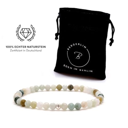 BERGERLIN Real natural stone bracelet - Tested and certified in Germany - Genuine bracelets with 925 Sterling silver pearl and faceted pearls - color: Myanmar Jade, size: X-Small