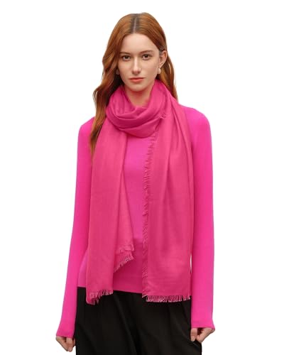 KVSS Women's Fine Knit Shawl, 55% Cashmere 45% Mulberry Silk, X Gauge 120/2NM Yarn Lightweight Spring Summer Wrap Scarf - color: Cerise