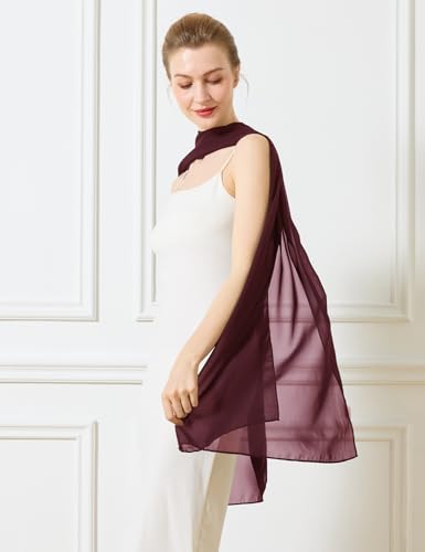 Chiffon Cape Shawl Wrap Scarf 3 Ways to Wear Elegant Sheer Capelet for Evening Dresses Weddings Parties - color: Cabernet