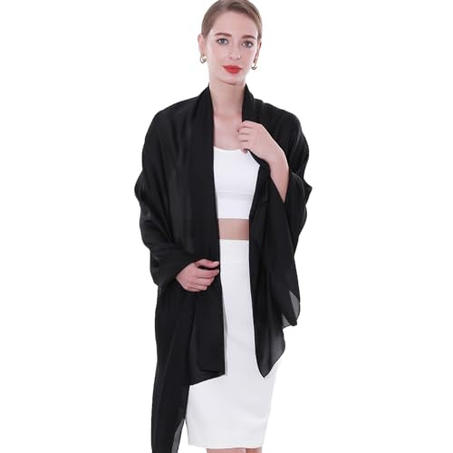 Womens Scarf Pashmina Shawls and Wraps for Evening Dresses Like Chiffon Silk Scarf for Bridal Weddings - color: Black