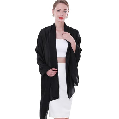 Womens Scarf Pashmina Shawls and Wraps for Evening Dresses Like Chiffon Silk Scarf for Bridal Weddings - color: Black