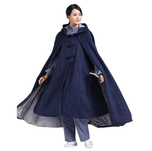 Meditation Buddhist Hooded Cloak Coat,Winter Thickened Plus Velvet Long Monk Monk Master Meditation Cloak Meditation - color: Blue, size: Medium