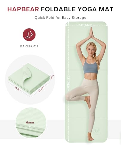 HAPBEAR Foldable Yoga Mat - 72"x24"x0.24" (6mm), Non-Slip TPE Exercise Mat for Home Workout, Yoga, Pilates,Stretching, & Travel, Durable & Eco-Friendly, Includes Carry Bag - color: Green