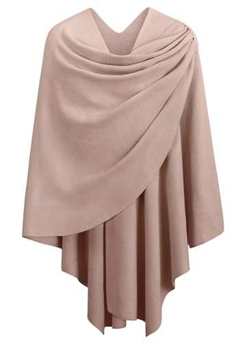 PULI Womens Large Cross Front Poncho Sweater Wrap Topper Knitted Elegant Shawls Cape for Fall Winter - color: 1-tan