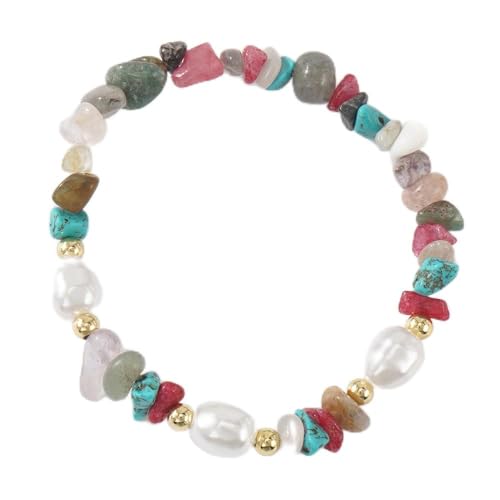 Pearl Gemstone Healing Beaded Bracelets for Women, Trendy Boho Handmade Crystal Natural Stone Beads Summer Beach Bohemian Jewelry Gift