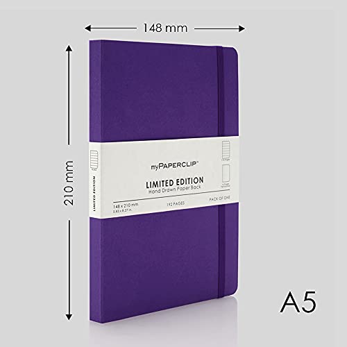 myPAPERCLIP Limited Edition A5 Ruled Notebook | 192 Pages, 100 GSM, Soft Cover, A5 (5.83 × 8.27 in) | Flat Lay | Bookmark & Elastic Closure | Amethyst - color: Amethyst, style: Ruled