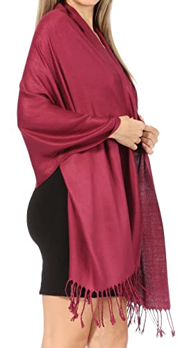 Sakkas 78" X 28" Rayon from Bamboo Soft Solid Pashmina Feel Shawl/Wrap/Stole - color: Burgundy