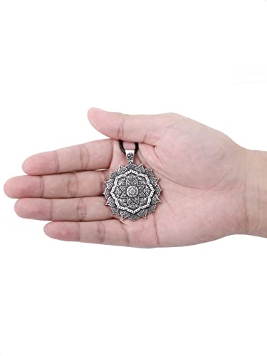 HAQUIL Mandala Flower of Life Necklace, Buddhist Lotus Flower Om Mandala Pendant, Faux Leather Cord - color: S01