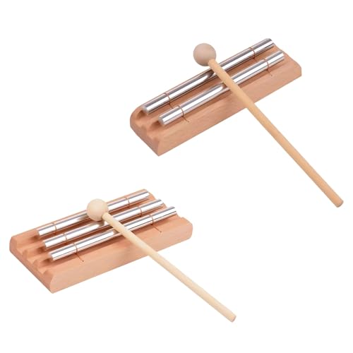 2 Pcs Sound Block Chime Set, Two-Tone & Three Tone Percussion Instrument, Metal Tubes & Wood Base, Mindfulness