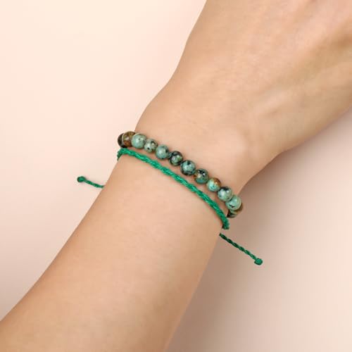 QOGIR 2pcs Handmade Healing Bracelet, Natural Gem Stone Crystal Elastic Bracelet - color: African Turquoise(Stone of Discovery), size: 6mm
