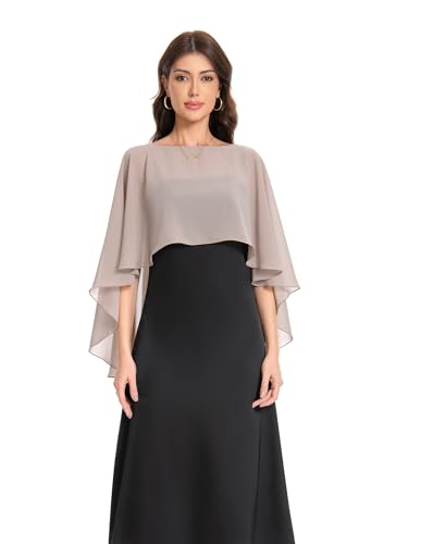 Baoqiya Women's Capelet Shawls and Wraps for Evening Dresses Soft Bridesmaid Shawl Chiffon Cape Wedding Cover Up - color: Khaki)