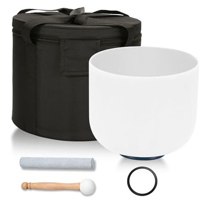 432HZ 8 Inchs G Note White Frosted Crystal Singing Bowl for Meditation Healing Yoga Chakra Quartz Crystal Sound Bowls with Heavy Duty Carry Case and Rubber Mallet,Suede Striker,O-rings - color: G Note White, size: 8 inch Throat Chakra