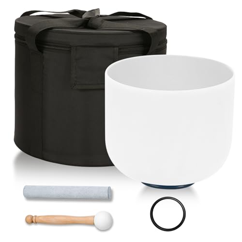 432HZ 8 Inchs G Note White Frosted Crystal Singing Bowl for Meditation Healing Yoga Chakra Quartz Crystal Sound Bowls with Heavy Duty Carry Case and Rubber Mallet,Suede Striker,O-rings - color: G Note White, size: 8 inch Throat Chakra