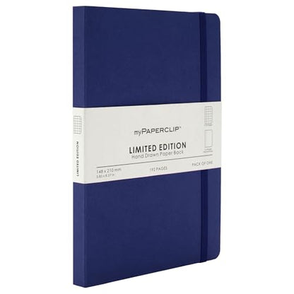 myPAPERCLIP Limited Edition A5 Checks/Square Grid Notebook | 192 Pages, 100 GSM, Soft Cover, A5 (5.83 × 8.27 in) | Flat Lay | Bookmark & Elastic Closure | Blueberry - color: Blue-Berry, style: Checks