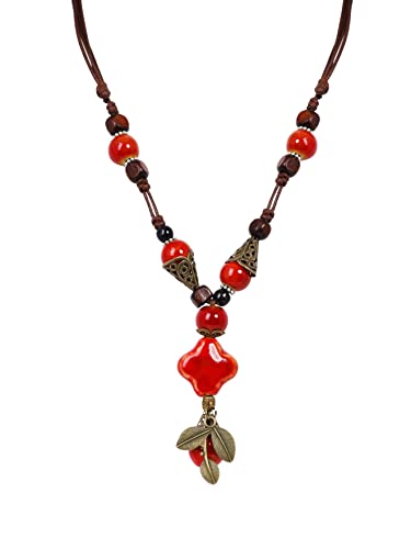 MINACHI Vintage Bohemian Ethnic Colorful Ceramic Bead Long Y Necklace, Hippie Boho Summer Fashion Jewelry Gift for Women - color: S03