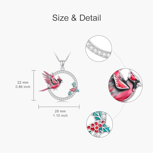 Hummingbird/Phoenix/Owl/Dove/Flamingo/Raven/Blue Jay/Cardinal/Peacock/Eagle/Parrot/Robin Necklace for Women 925 Sterling Silver Bird Pendant Necklace Animal Jewelry Gift for Mother Wife - style: Cardinal Round Necklace